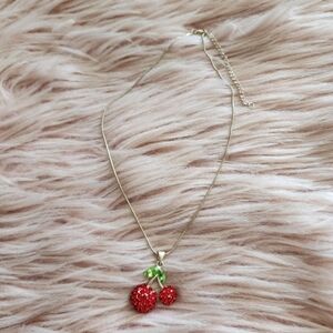 Rhinestone cherry necklace
